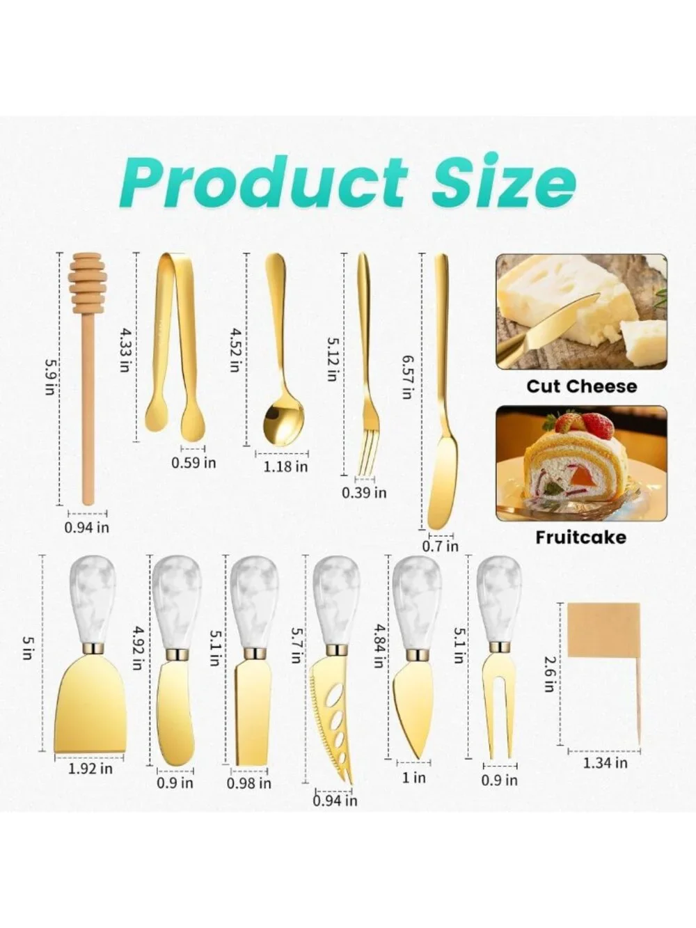 Elegant Marble Gold Cheese Knife Set - Charcuterie Board Accessories, Slicer